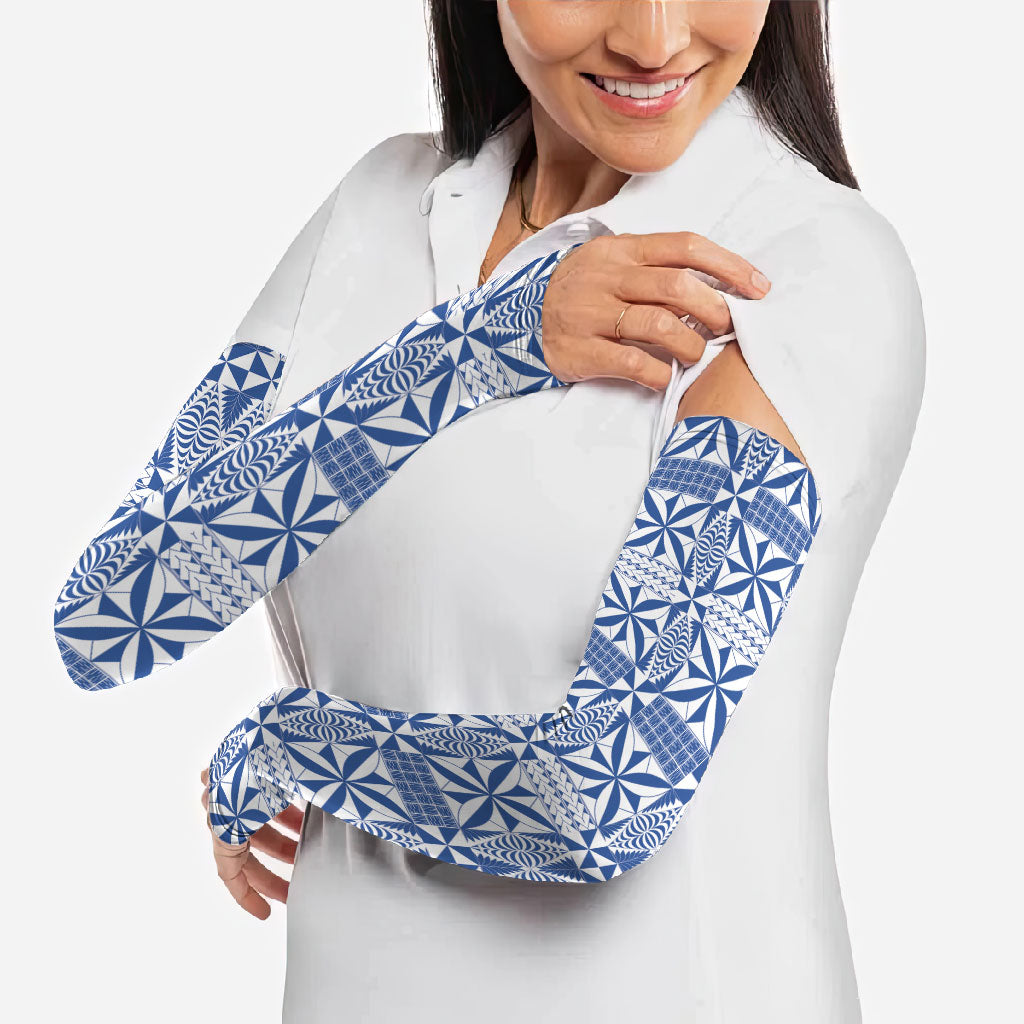 Blue Ngatu Pattern Malo e Lelei Tonga Arm Sleeves