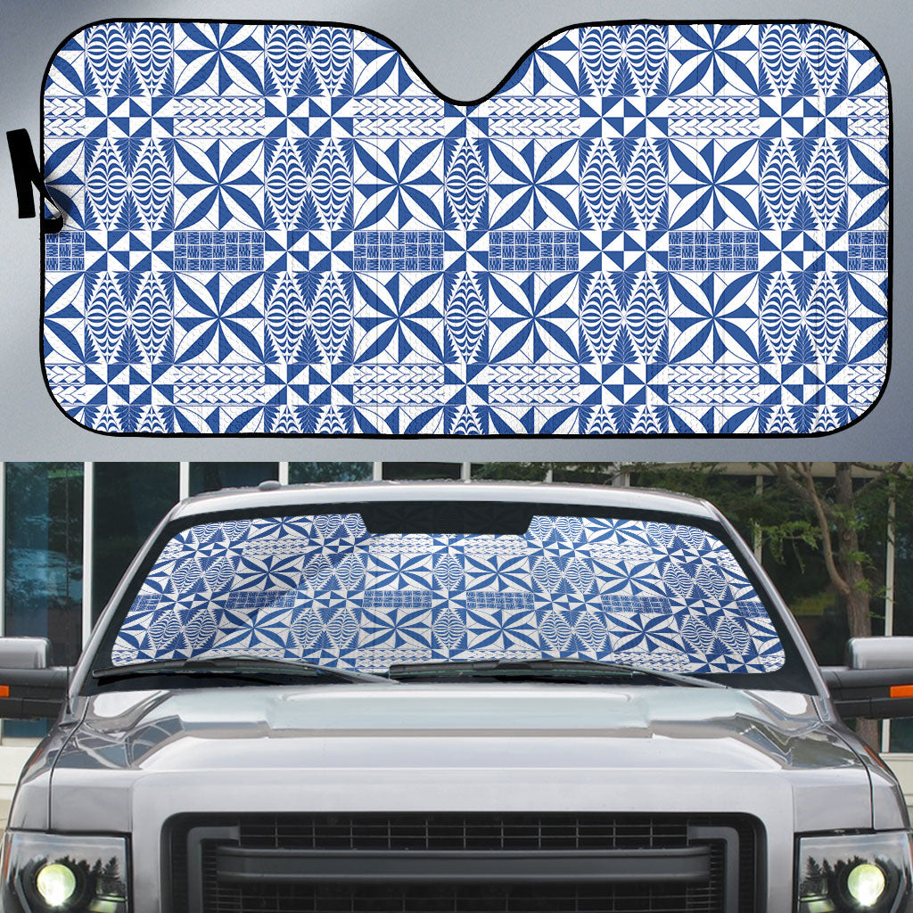 Blue Ngatu Pattern Malo e Lelei Tonga Auto Sun Shade