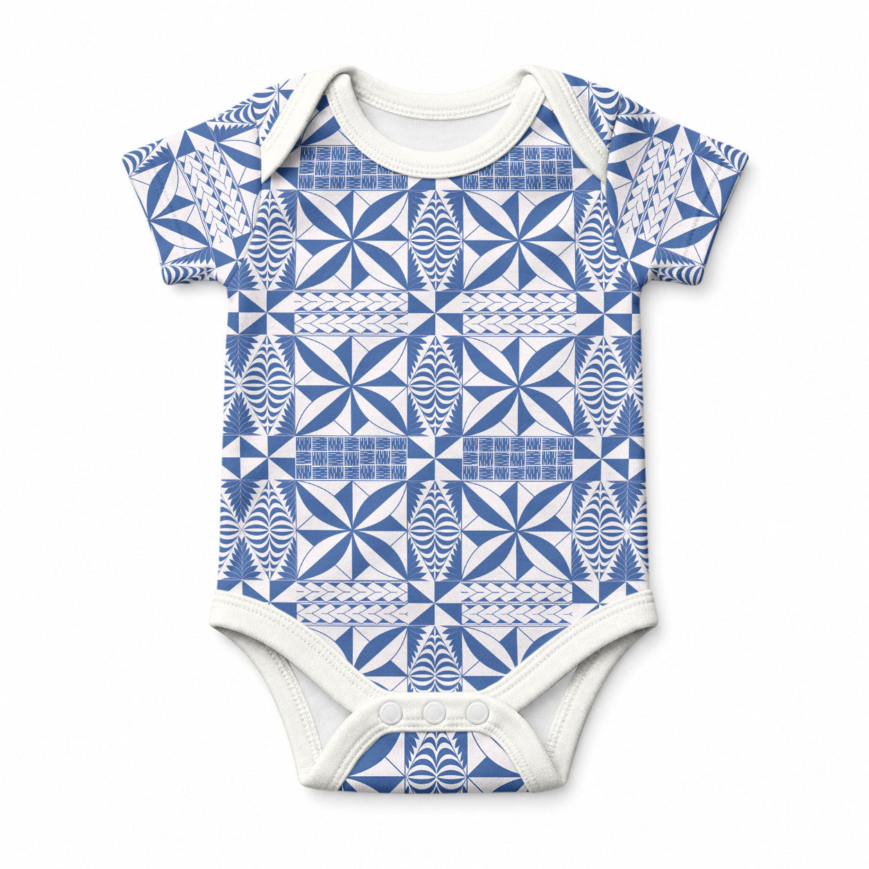 Blue Ngatu Pattern Malo e Lelei Tonga Baby Onesie LT14 Blue - Polynesian Pride