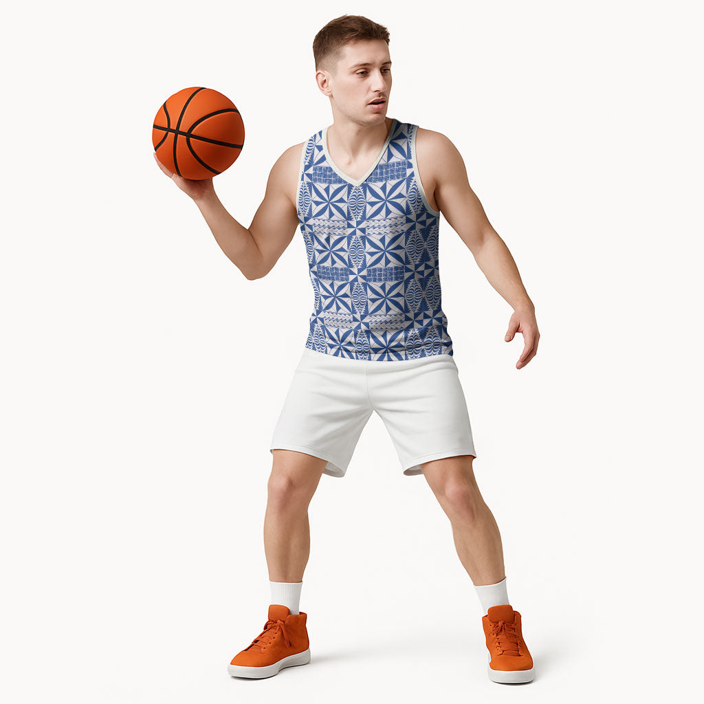 Blue Ngatu Pattern Malo e Lelei Tonga Basketball Jersey