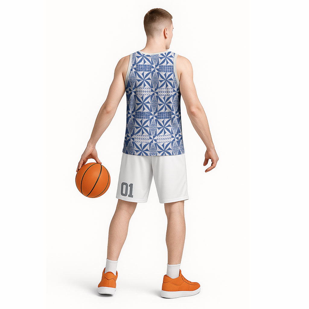 Blue Ngatu Pattern Malo e Lelei Tonga Basketball Jersey