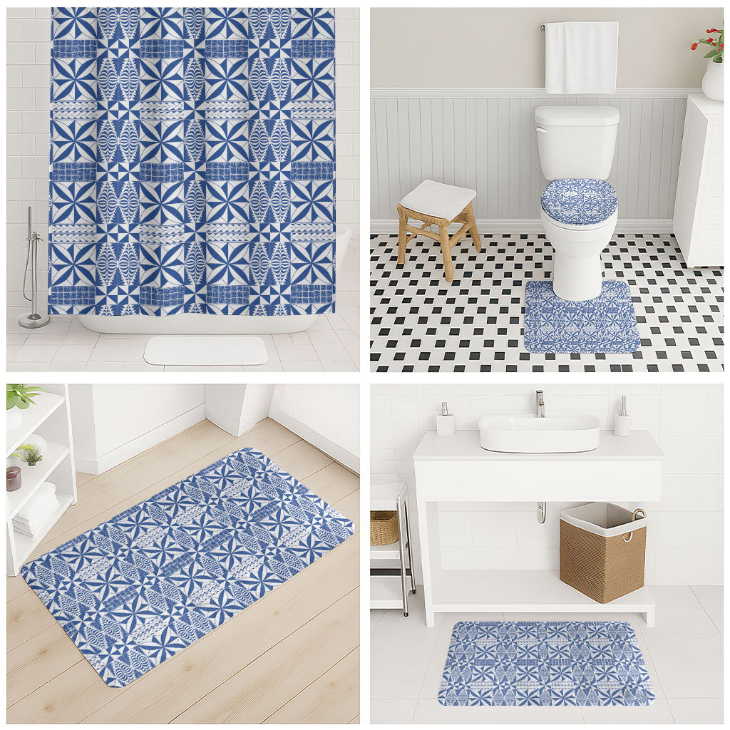 Blue Ngatu Pattern Malo e Lelei Tonga Bathroom Set