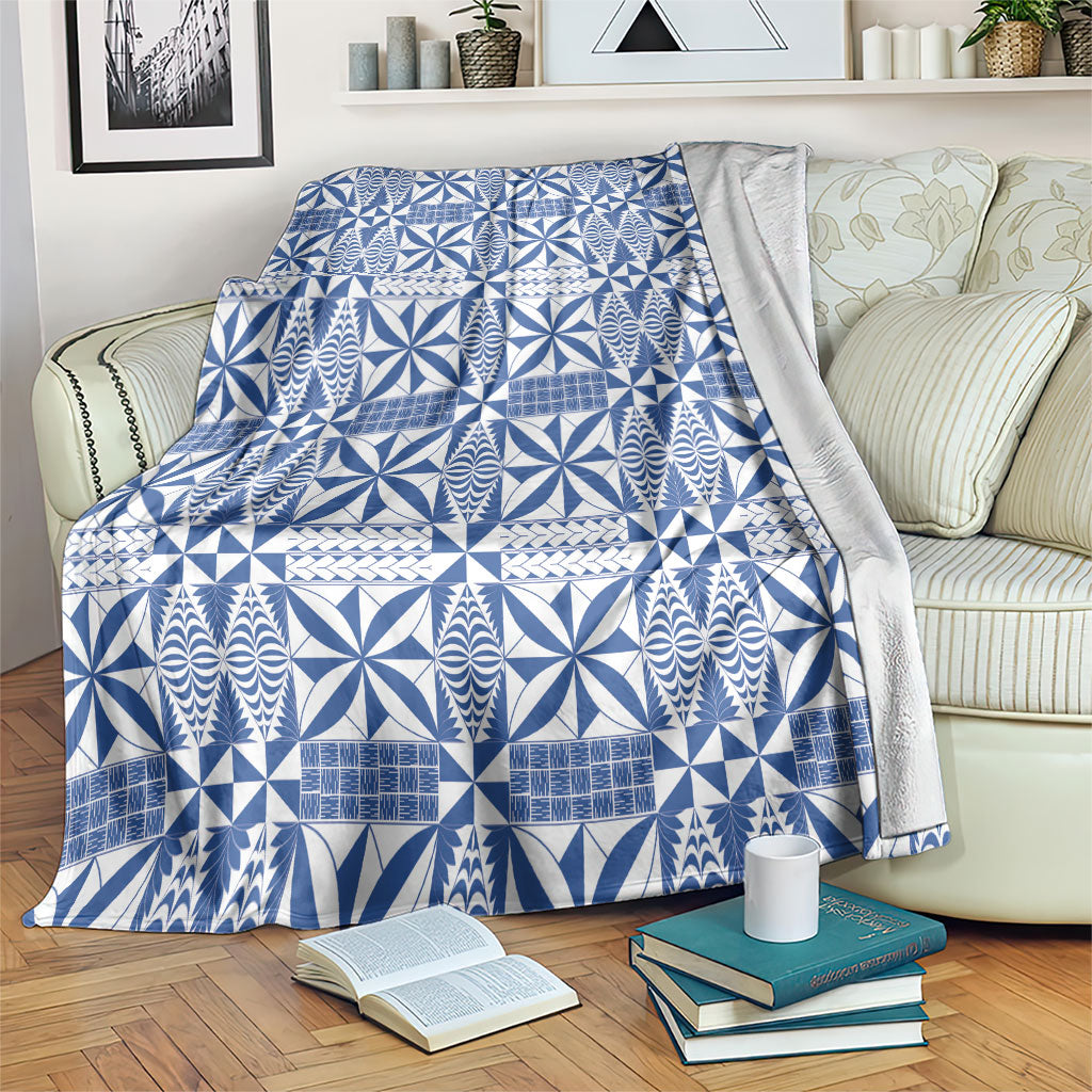 Blue Ngatu Pattern Malo e Lelei Tonga Blanket
