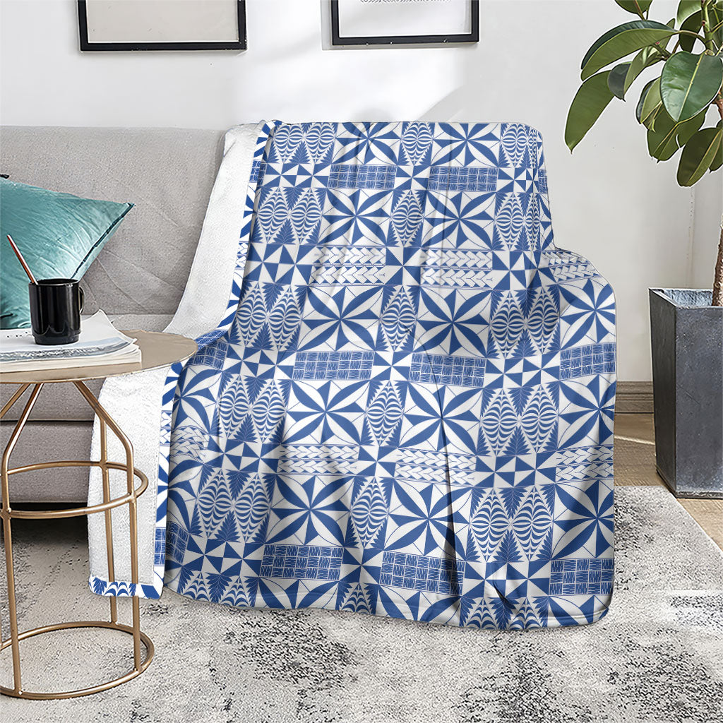 Blue Ngatu Pattern Malo e Lelei Tonga Blanket