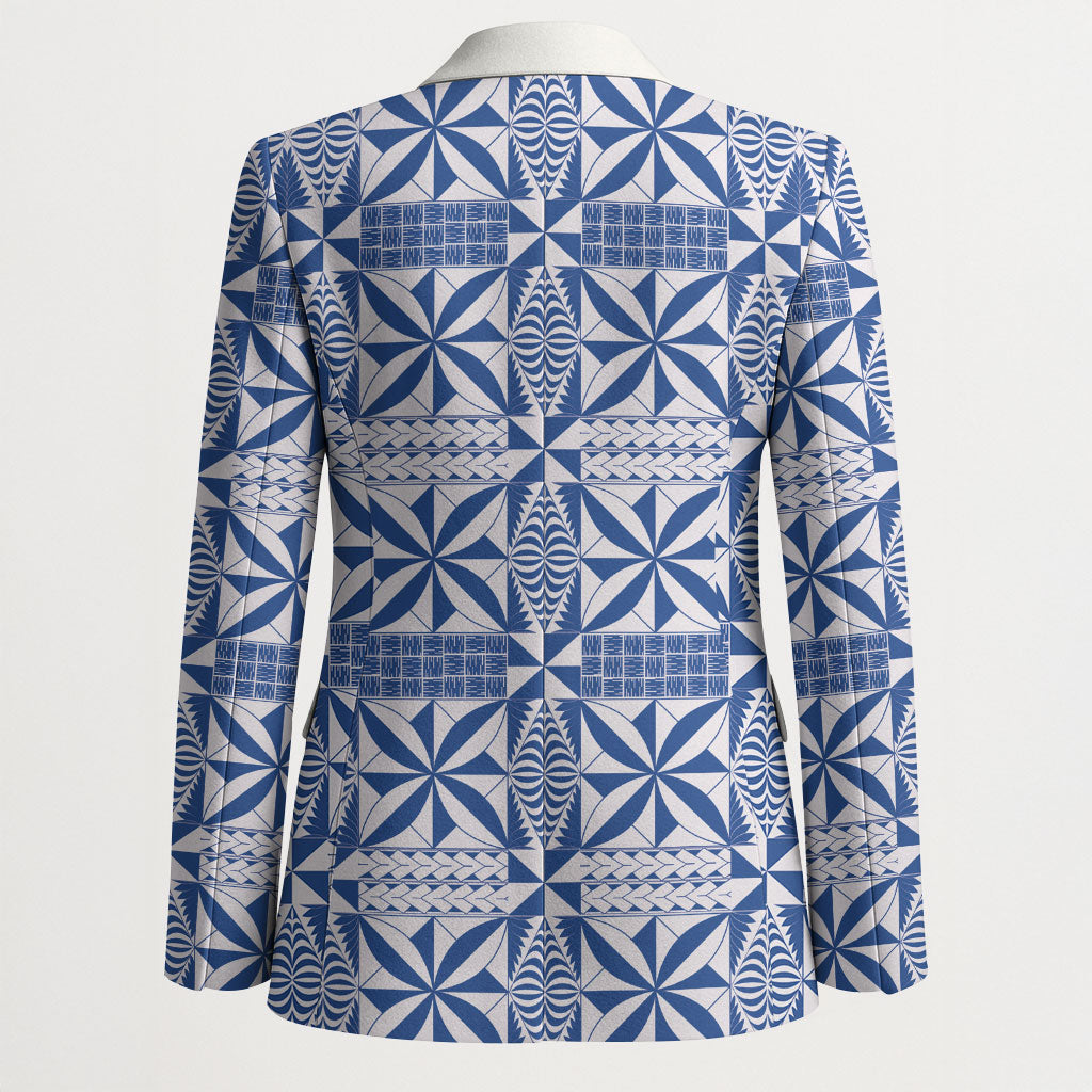 Blue Ngatu Pattern Malo e Lelei Tonga Blazer
