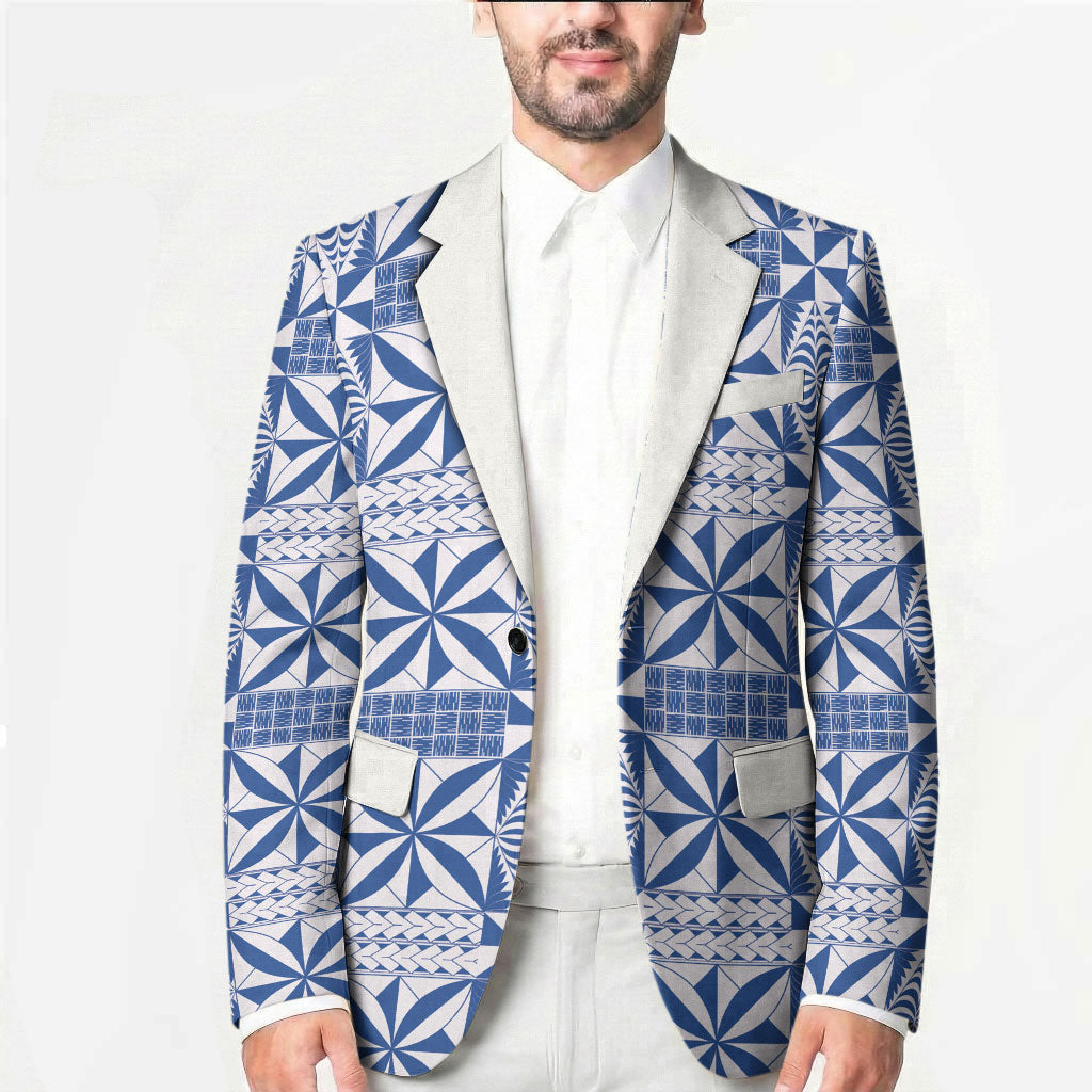 Blue Ngatu Pattern Malo e Lelei Tonga Blazer