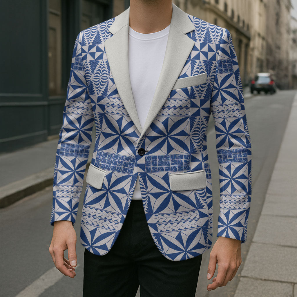 Blue Ngatu Pattern Malo e Lelei Tonga Blazer