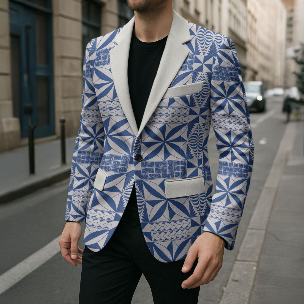 Blue Ngatu Pattern Malo e Lelei Tonga Blazer