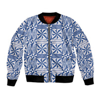 Blue Ngatu Pattern Malo e Lelei Tonga Bomber Jacket