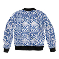 Blue Ngatu Pattern Malo e Lelei Tonga Bomber Jacket