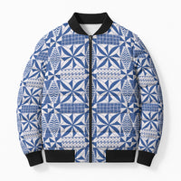 Blue Ngatu Pattern Malo e Lelei Tonga Bomber Puffer Jacket