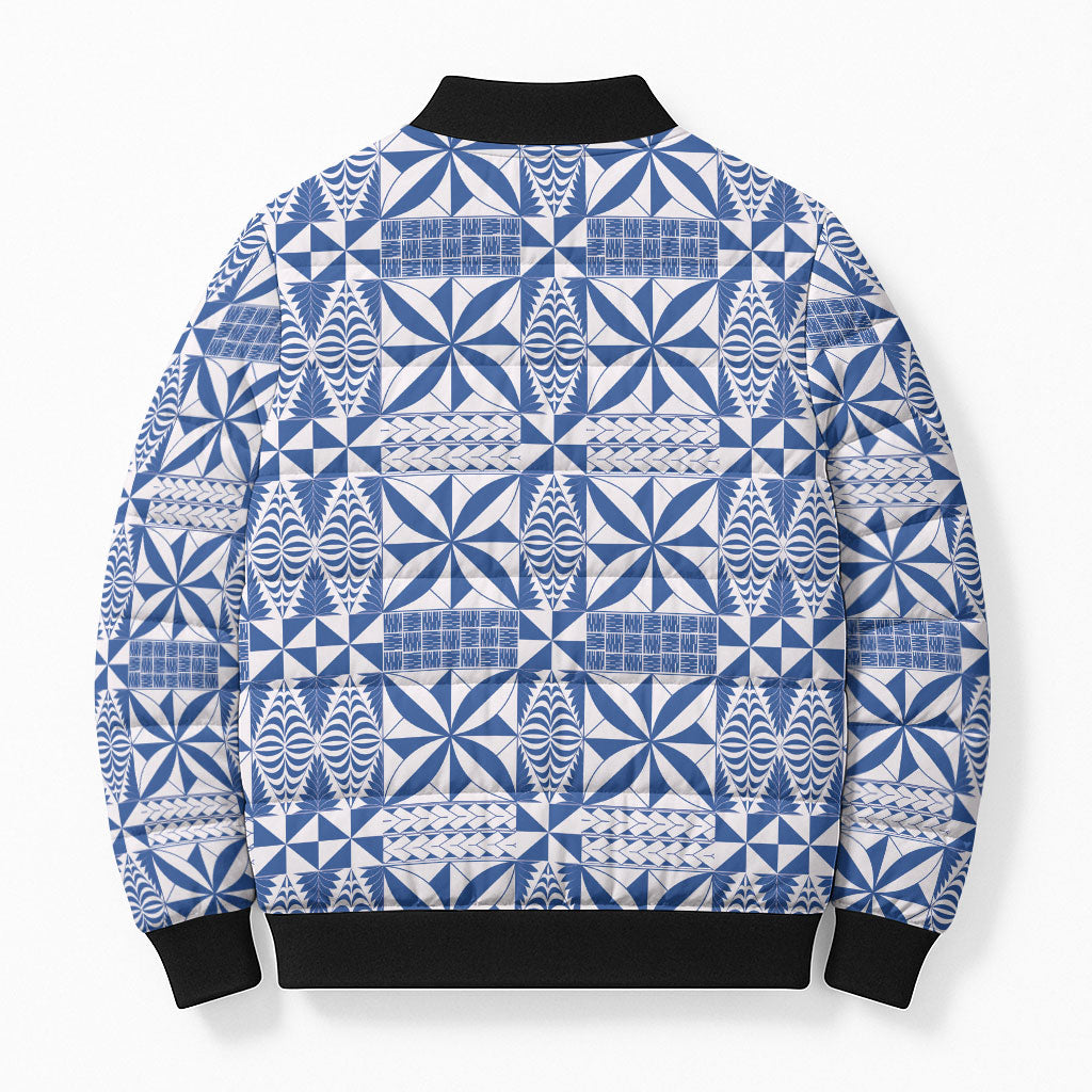 Blue Ngatu Pattern Malo e Lelei Tonga Bomber Puffer Jacket