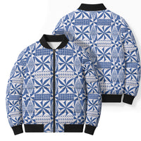 Blue Ngatu Pattern Malo e Lelei Tonga Bomber Puffer Jacket