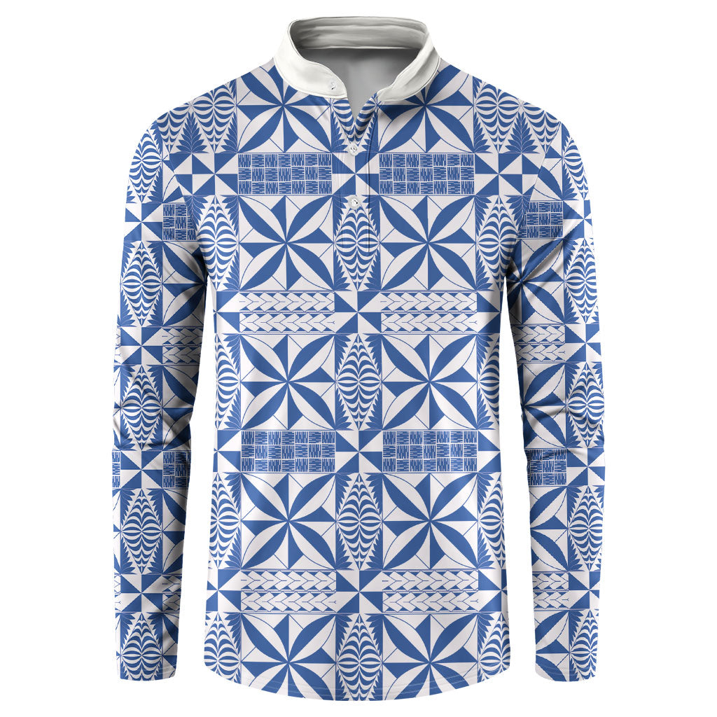Blue Ngatu Pattern Malo e Lelei Tonga Button Sweatshirt