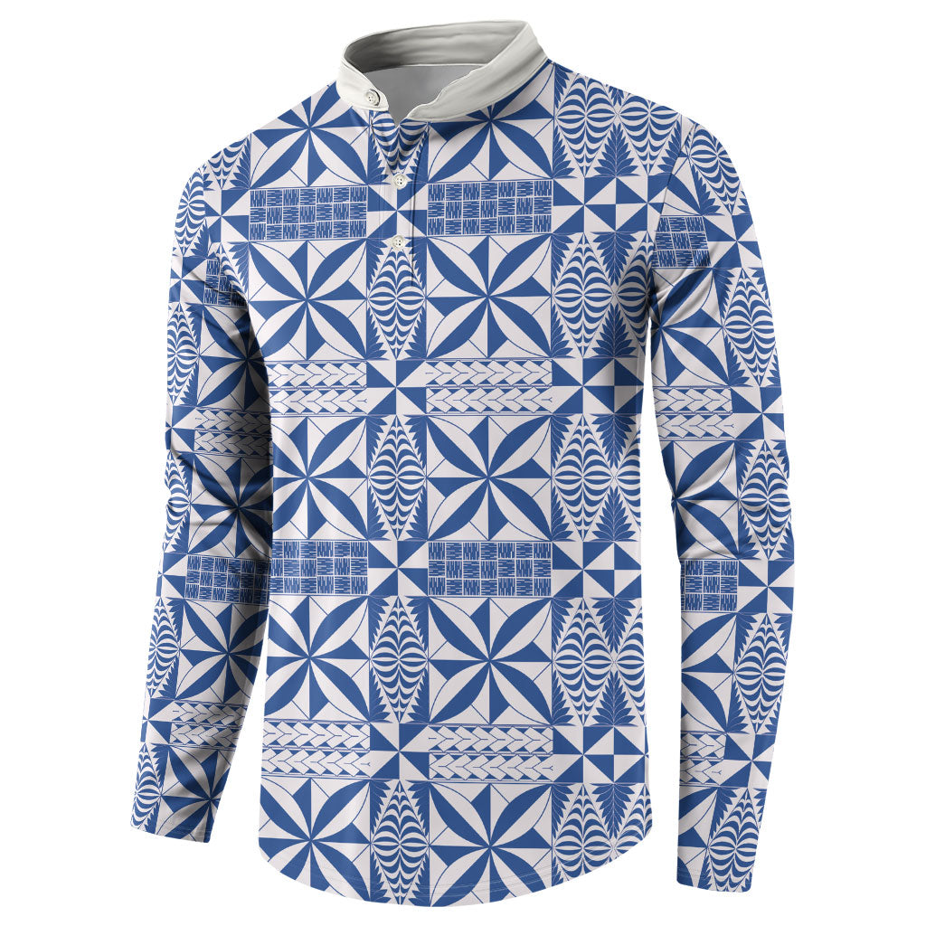 Blue Ngatu Pattern Malo e Lelei Tonga Button Sweatshirt