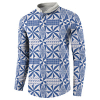 Blue Ngatu Pattern Malo e Lelei Tonga Button Sweatshirt