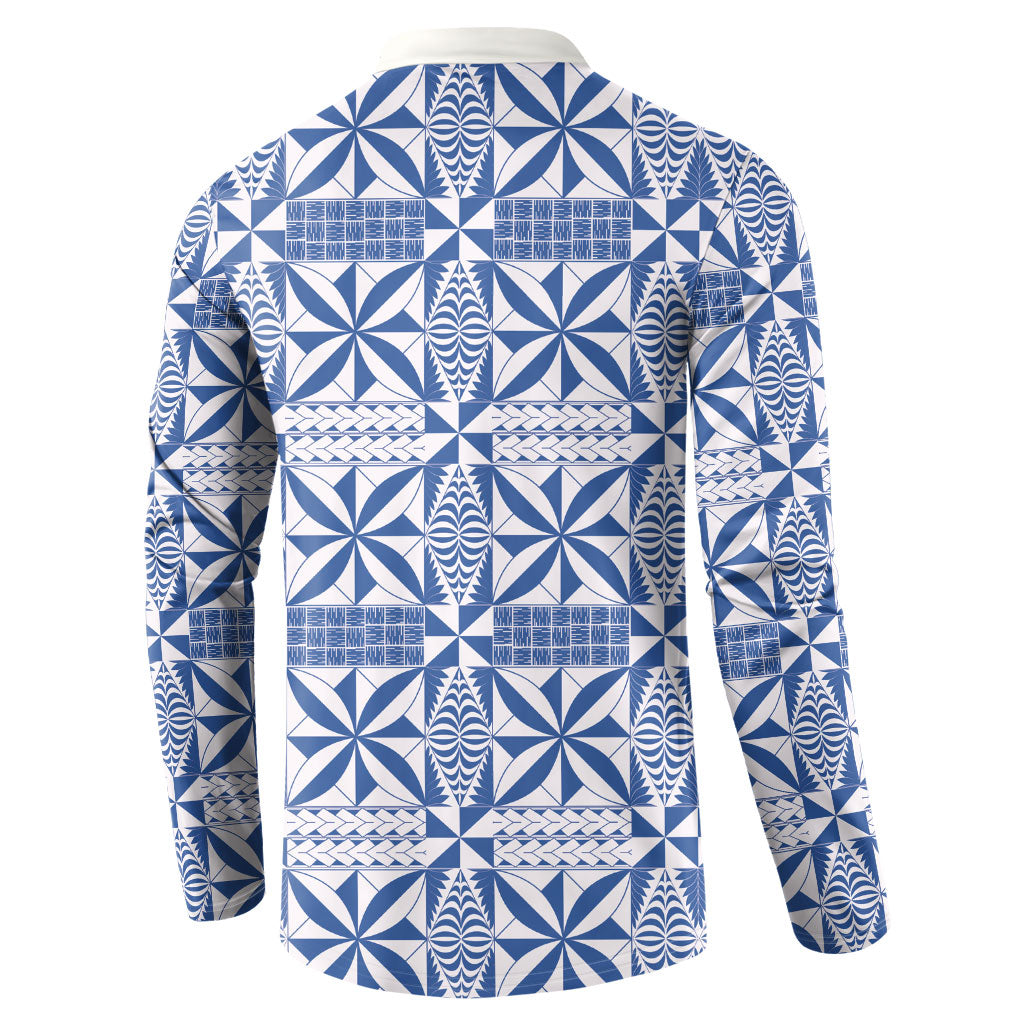 Blue Ngatu Pattern Malo e Lelei Tonga Button Sweatshirt