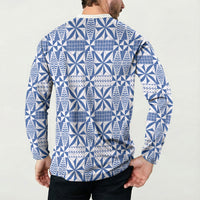 Blue Ngatu Pattern Malo e Lelei Tonga Button Sweatshirt