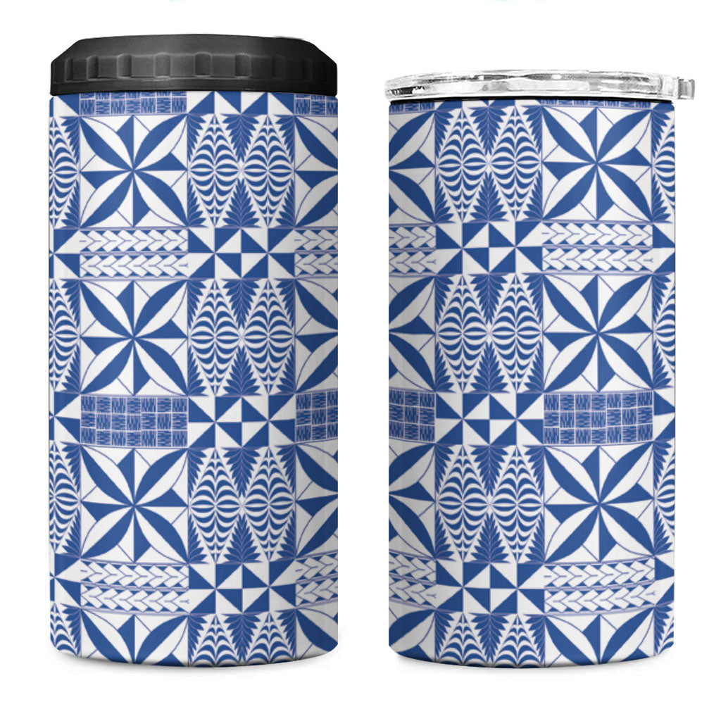 Blue Ngatu Pattern Malo e Lelei Tonga 4 in 1 Can Cooler Tumbler