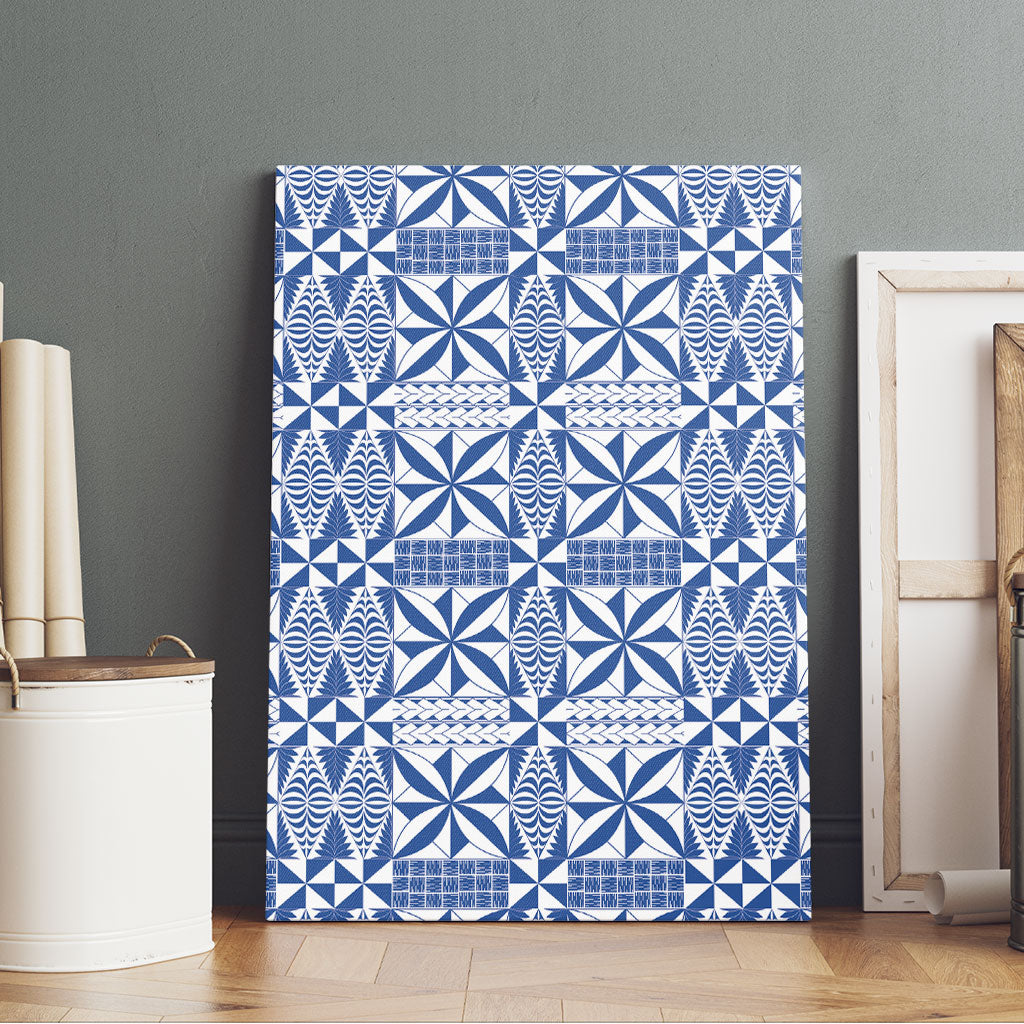 Blue Ngatu Pattern Malo e Lelei Tonga Canvas Wall Art