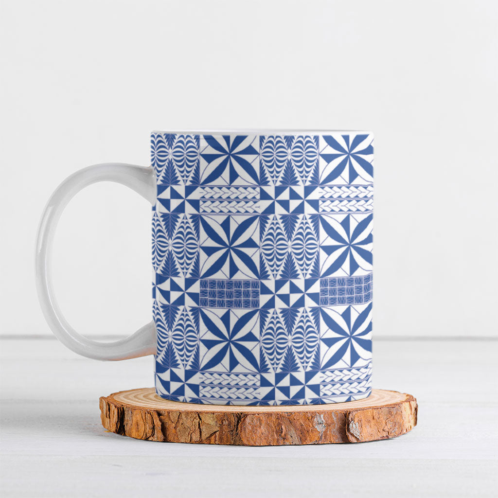 Blue Ngatu Pattern Malo e Lelei Tonga Ceramic Mug