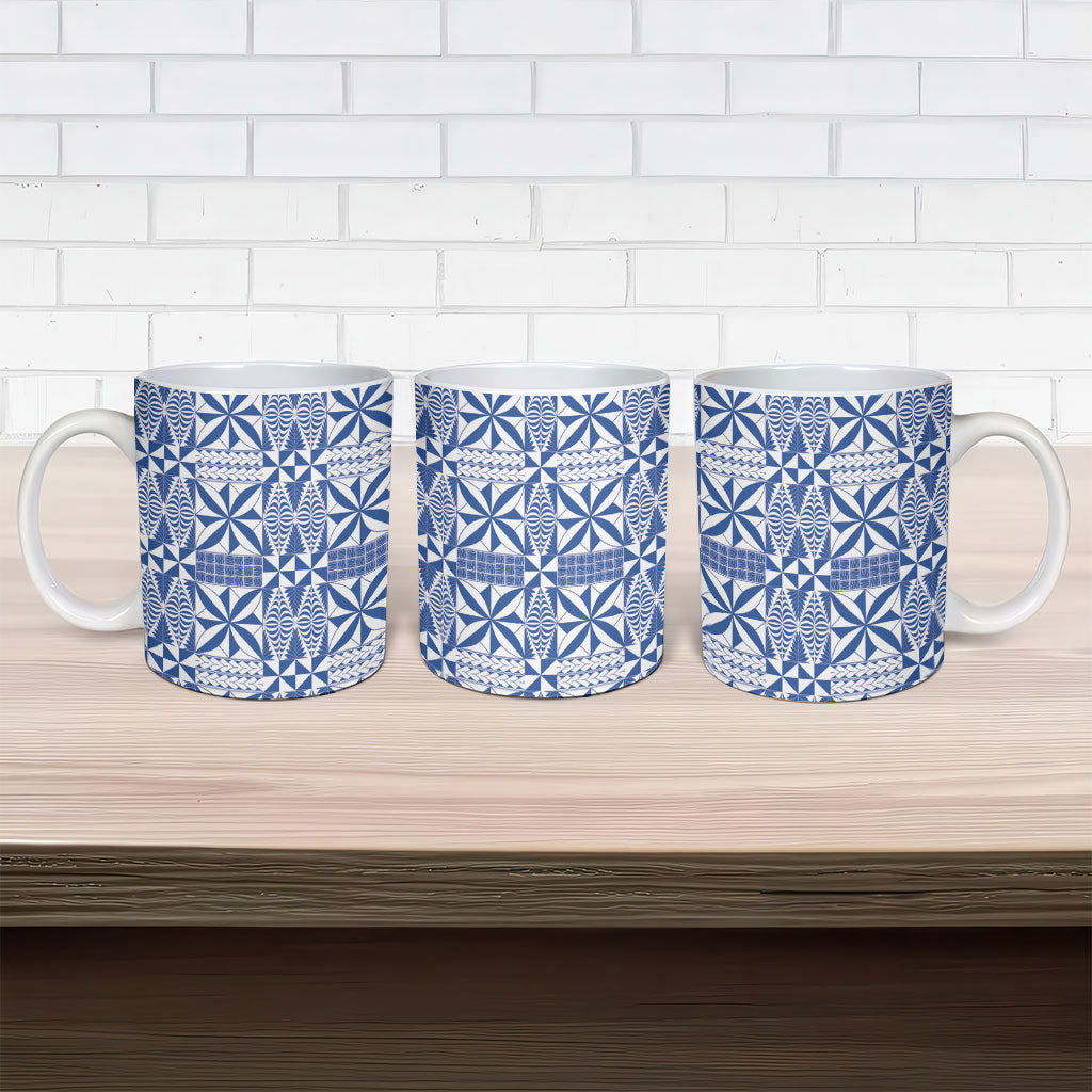 Blue Ngatu Pattern Malo e Lelei Tonga Ceramic Mug