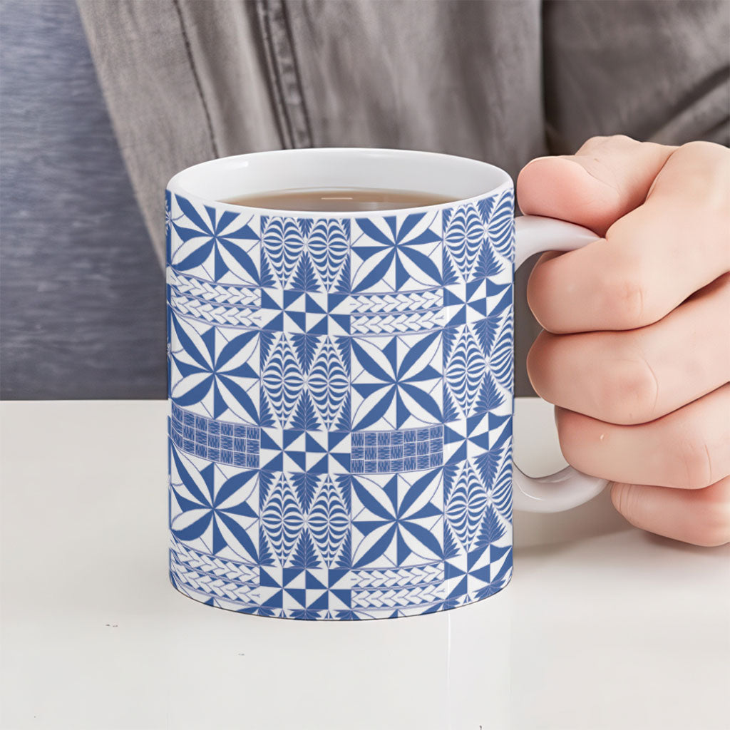 Blue Ngatu Pattern Malo e Lelei Tonga Ceramic Mug