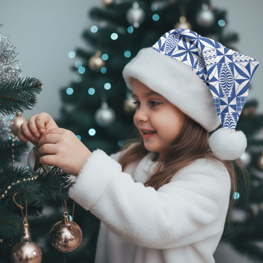 Blue Ngatu Pattern Malo e Lelei Tonga Christmas Santa Hat