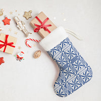 Blue Ngatu Pattern Malo e Lelei Tonga Christmas Stocking