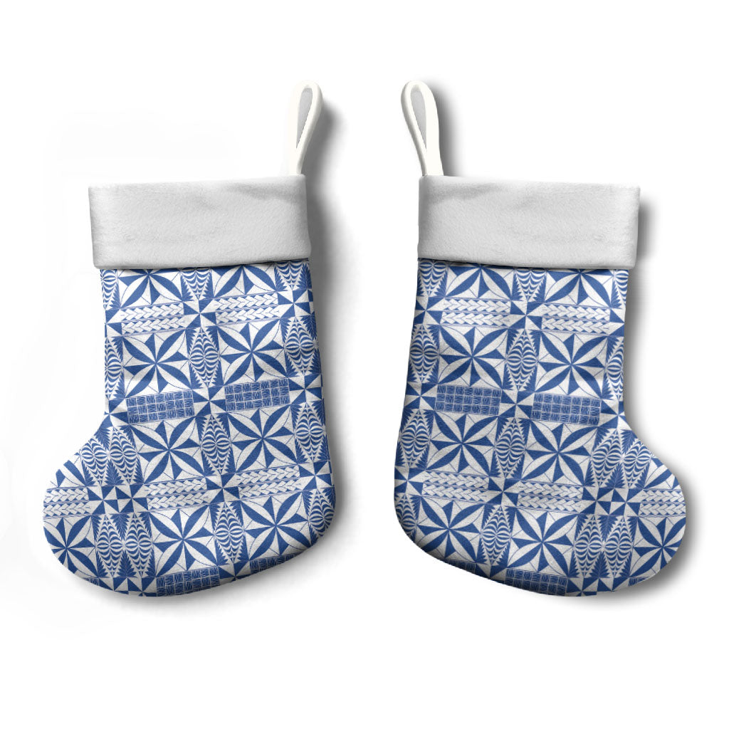 Blue Ngatu Pattern Malo e Lelei Tonga Christmas Stocking