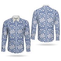 Blue Ngatu Pattern Malo e Lelei Tonga Couples Matching Off Shoulder Maxi Dress and Long Sleeve Button Shirt
