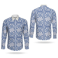 Blue Ngatu Pattern Malo e Lelei Tonga Couples Matching Tank Maxi Dress and Long Sleeve Button Shirt