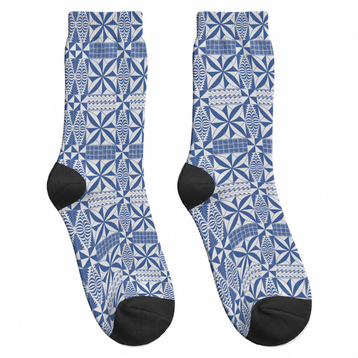 Blue Ngatu Pattern Malo e Lelei Tonga Crew Socks