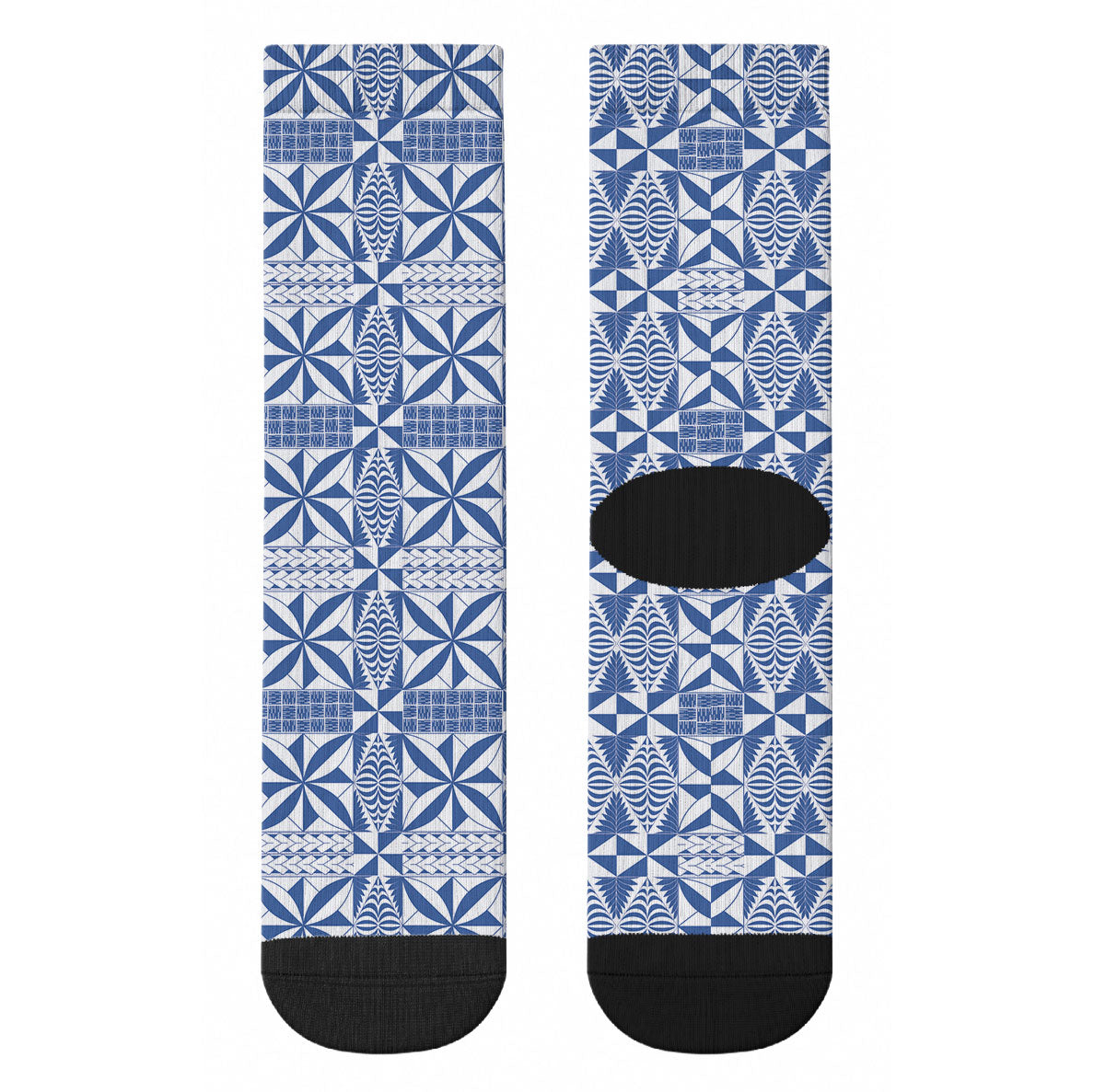 Blue Ngatu Pattern Malo e Lelei Tonga Crew Socks
