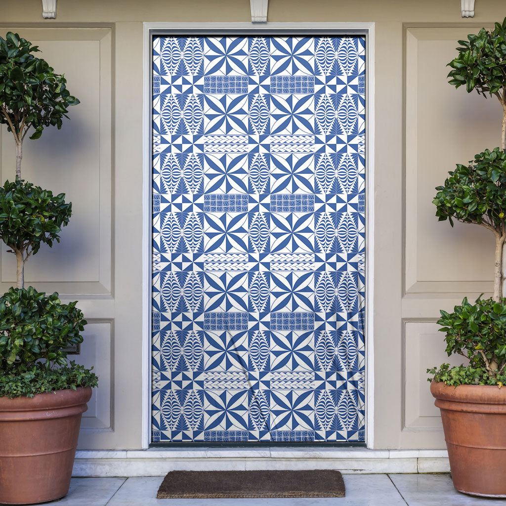 Blue Ngatu Pattern Malo e Lelei Tonga Door Cover