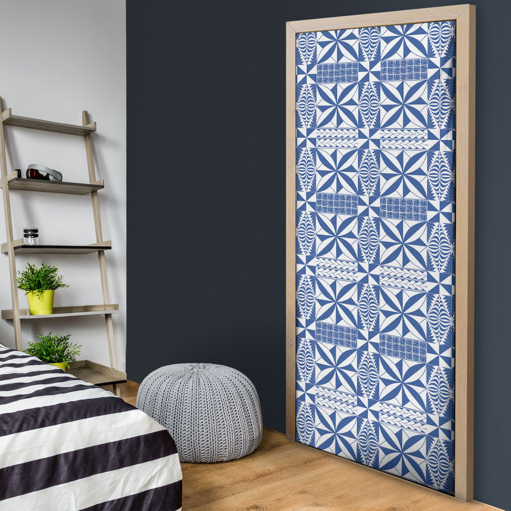 Blue Ngatu Pattern Malo e Lelei Tonga Door Cover
