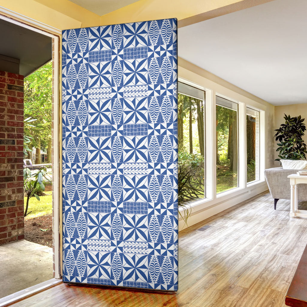 Blue Ngatu Pattern Malo e Lelei Tonga Door Cover