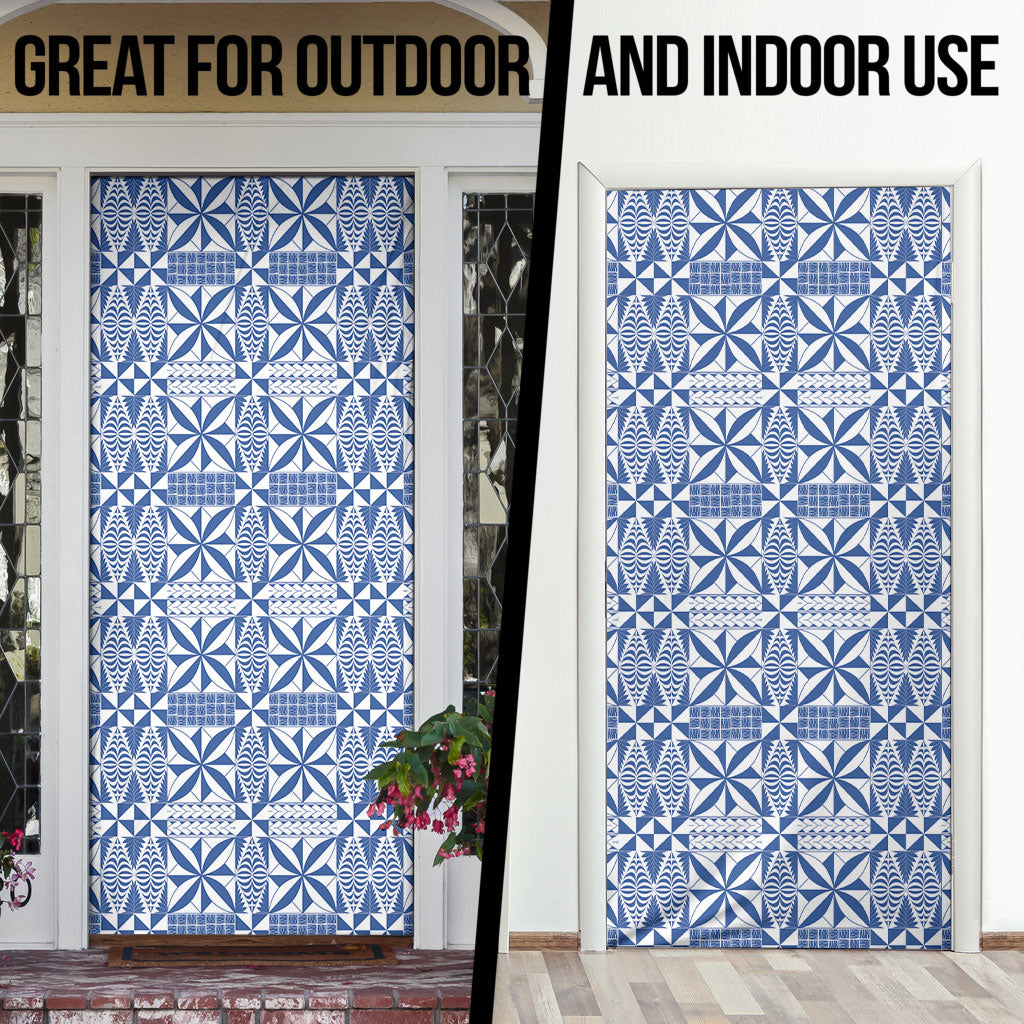 Blue Ngatu Pattern Malo e Lelei Tonga Door Cover