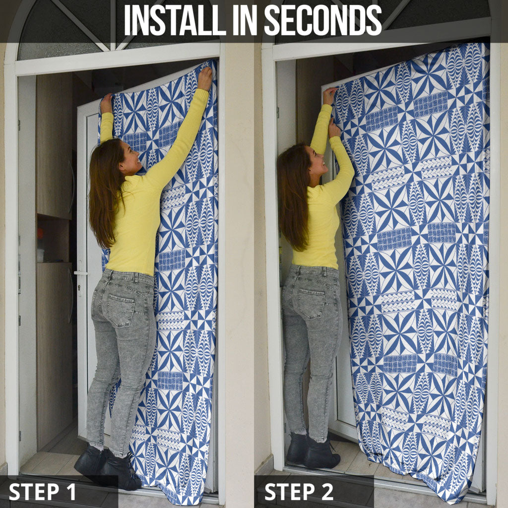 Blue Ngatu Pattern Malo e Lelei Tonga Door Cover