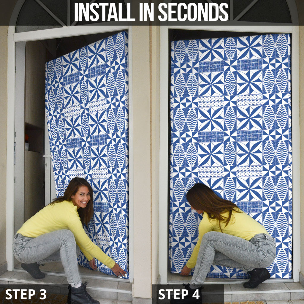 Blue Ngatu Pattern Malo e Lelei Tonga Door Cover