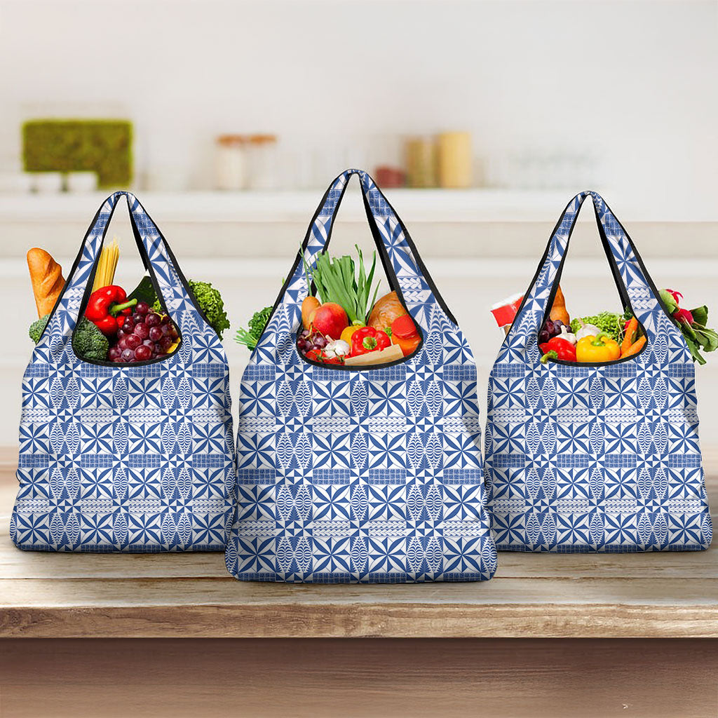 Blue Ngatu Pattern Malo e Lelei Tonga Grocery Bag