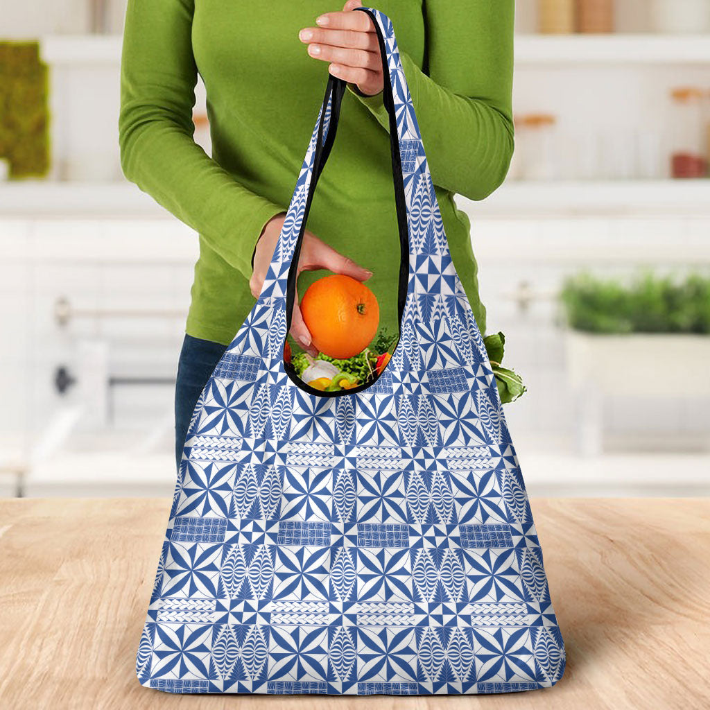 Blue Ngatu Pattern Malo e Lelei Tonga Grocery Bag