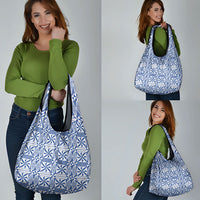 Blue Ngatu Pattern Malo e Lelei Tonga Grocery Bag