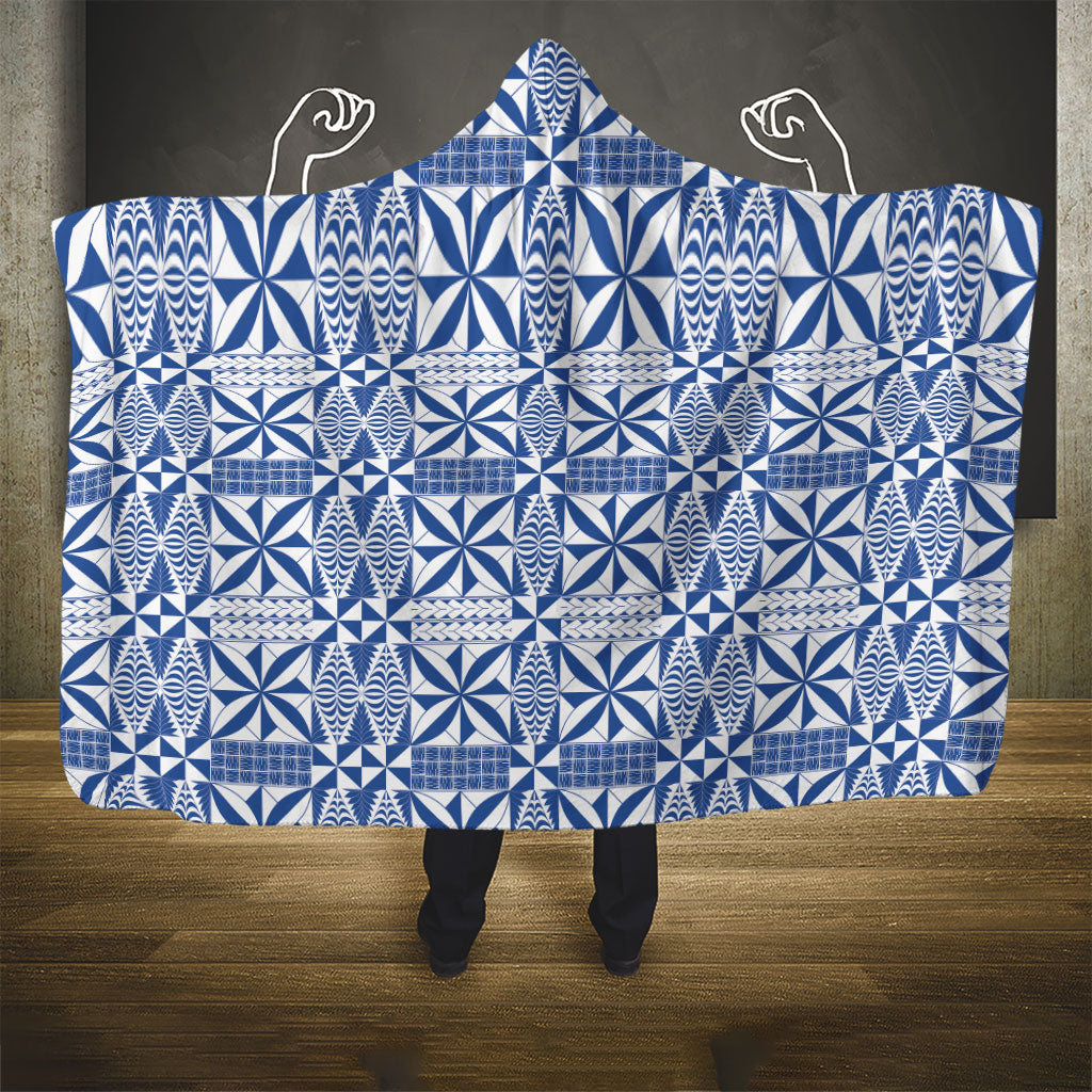 Blue Ngatu Pattern Malo e Lelei Tonga Hooded Blanket