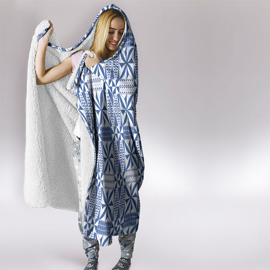 Blue Ngatu Pattern Malo e Lelei Tonga Hooded Blanket