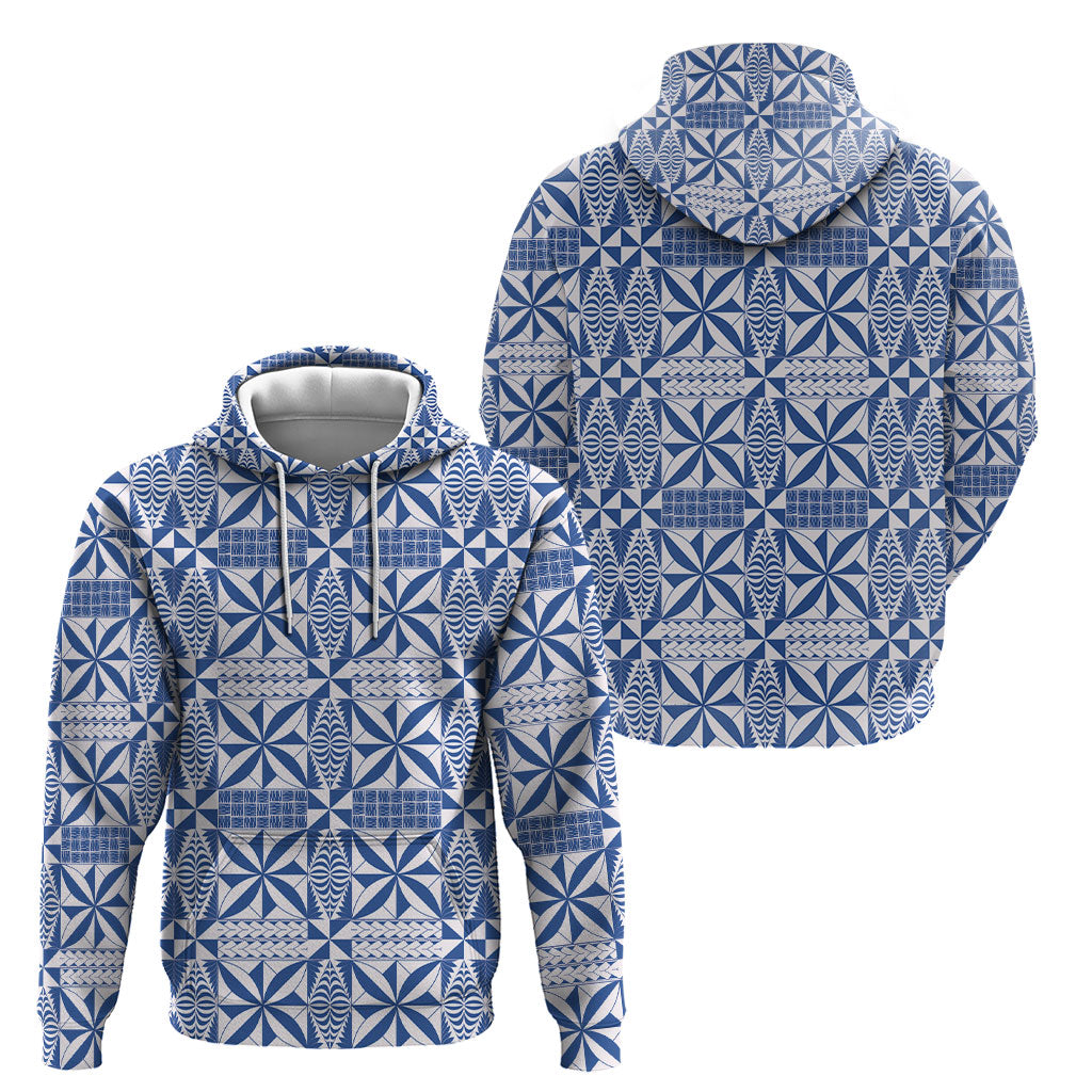 Blue Ngatu Pattern Malo e Lelei Tonga Hoodie
