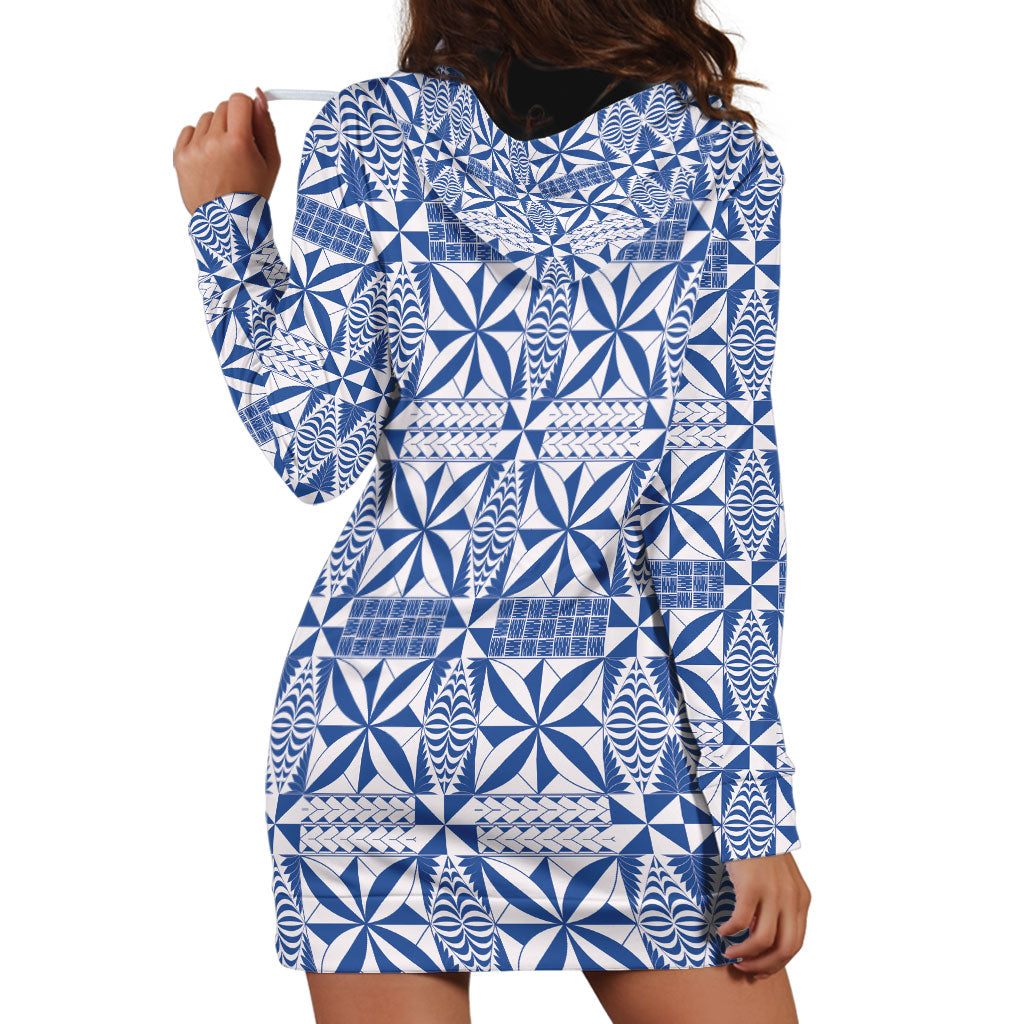 Blue Ngatu Pattern Malo e Lelei Tonga Hoodie Dress