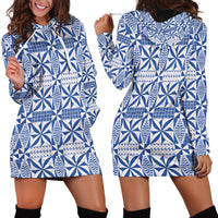 Blue Ngatu Pattern Malo e Lelei Tonga Hoodie Dress