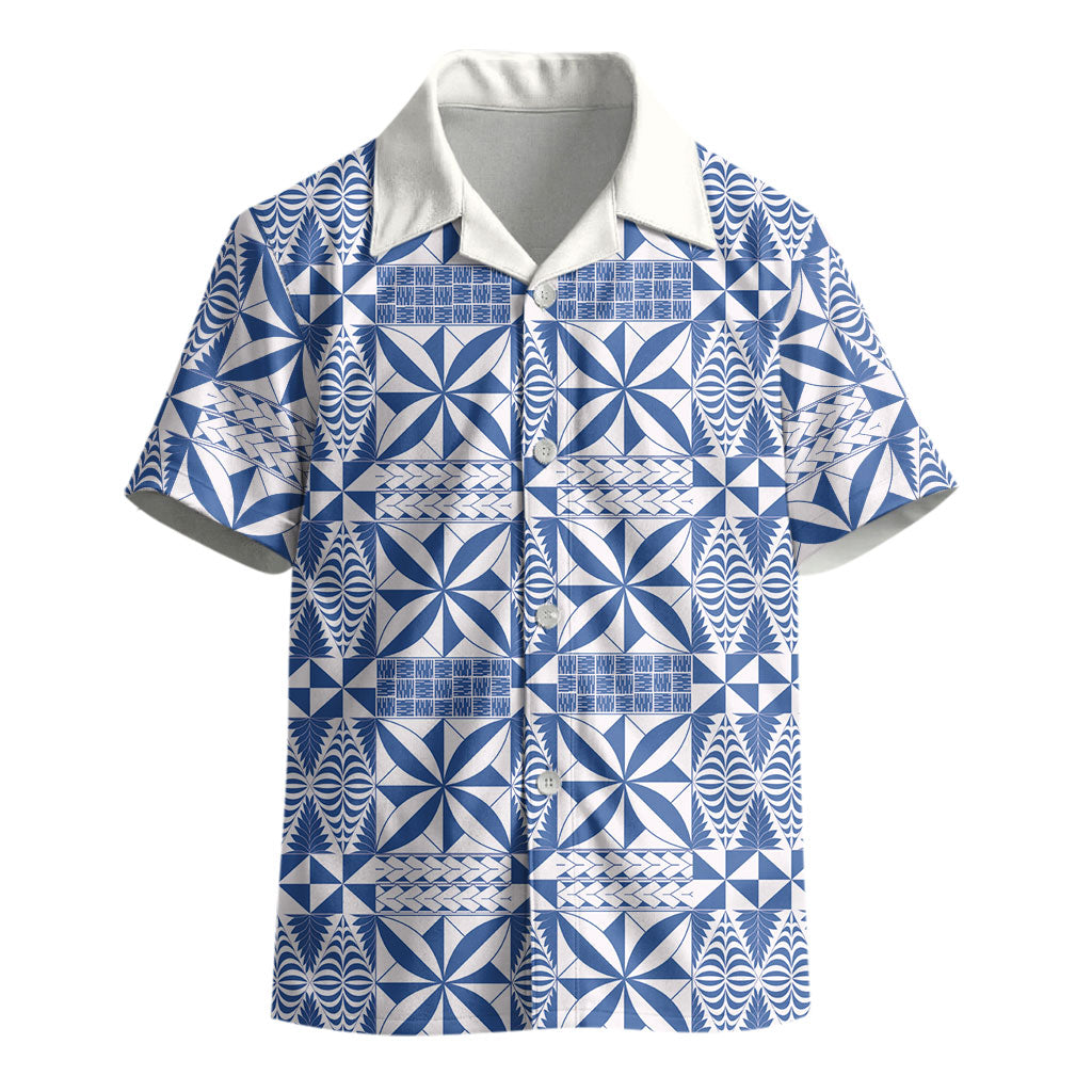 Blue Ngatu Pattern Malo e Lelei Tonga Kid Hawaiian Shirt