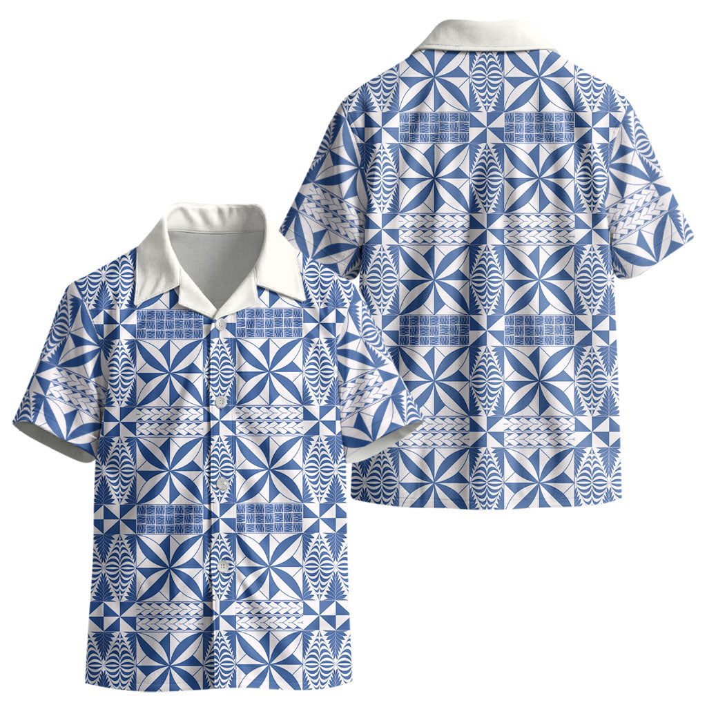 Blue Ngatu Pattern Malo e Lelei Tonga Kid Hawaiian Shirt